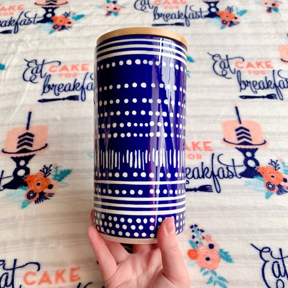 Other - 💙 BOHO Navy Blue Stoneware Bamboo Canister 💙